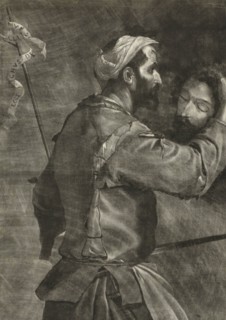 The executioner with head of John the Baptist, print maker: Prinz Ruprecht, Jusepe Ribera possibly,