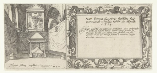Engraving for the series of the funeral procession of William of Orange, page 1, Hendrick Goltzius,