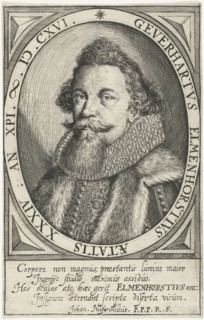Portrait of Donor Heart Elmenhorst in oval, Jan Diricks van Campen, Johan. HÃ¼swedelius, 1616