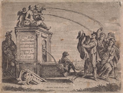 Group of people at fountain, Cornelis de Wael, Martinus van den Enden (I), 1630 - 1654