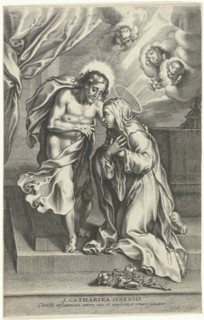 Christ and St. Catherine of Siena, print maker: Cornelis Galle II, 1638 - 1678