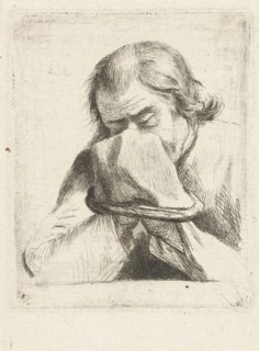 Praying man with hat, print maker: Louis Bernard Coclers, 1756 - 1817