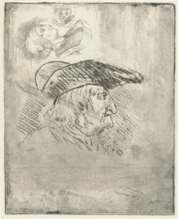 Study Sheet mans head with hat and woman with cap, print maker: Louis Bernard Coclers, 1756 - 1817