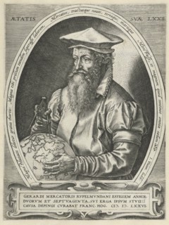 Portrait of Gerardus Mercator, print maker: Hendrick Goltzius attributed to, Frans Hogenberg,