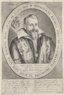 Portrait of Dominicus Baudius, Jacob Matham, Johannes Woverius, 1608