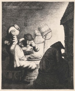 Figures eat pancakes in an interior, Jan Gillisz. van Vliet, 1634