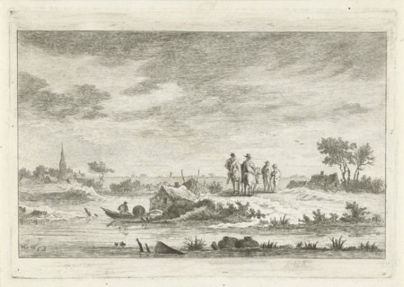Travelers in a river landscape, attributed to Anthonij van der Haer, c. 1745 - 1785