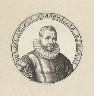 Portrait of John Kellenberch at the age of 30, print maker: Hendrick Goltzius, 1584