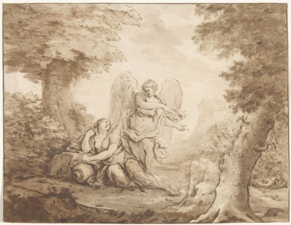Hagar in the desert, print maker: Jurriaan Cootwijck, Eustache Lesueur, 1759