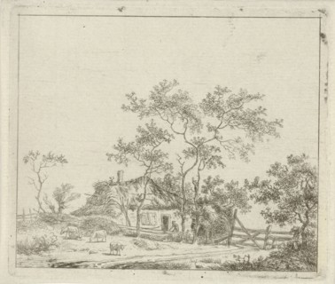 House with four sheep, Hermanus Fock, 1781-1822