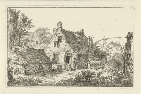 Farm with standing man and woman sitting, Hermanus Fock, 1781 - 1822
