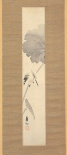 Kingfisher on lotus branch, Suzuki Kason