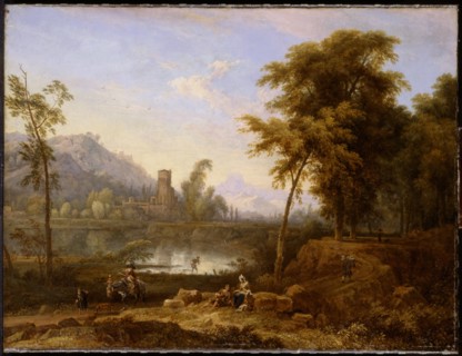 Italian Landscape with turned snapped tree, Nicolaes Piemont, c. 1690 - in or before 1709