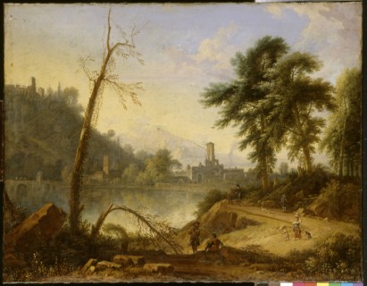 Italian Landscape with muleteer, Nicolaes Piemont, c. 1690 - in or before 1709