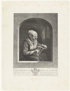 Photographic reproduction of the print La Dévideuse after Gerard Dou by Wille, Maurits Verveer,