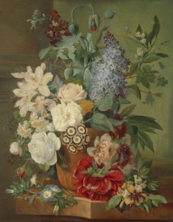 Flowers in a Terracotta Vase, Albertus Jonas Brandt, Eelke Jelles Eelkema, 1810 - 1824
