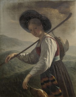 A Swiss Peasant Woman with her Dog, Cornelis Cels, 1820 - 1821