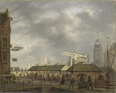 The small Fish Market at the Corner of Brouwersgracht and the Singel, Johannes Jelgerhuis, 1826