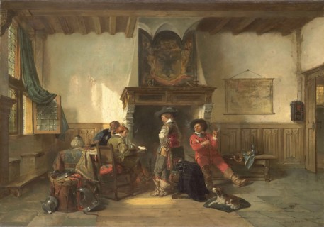 Waiting room with soldiers, Herman Frederik Carel ten Kate, 1865 - 1867