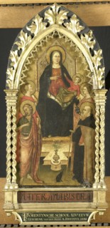 Virgin and Child Enthroned with Four Saints, Saints John the Baptist, Antony Abbot, Elizabeth of