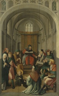 Panel of an Altarpiece with Dispute with the Doctors, on verso is Appearance of Christ to his