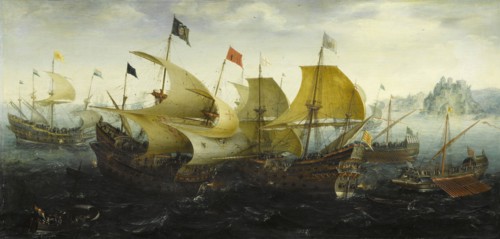 Battle of Cadiz, Dutch and English Ships Attack the Spanish Armada, Aert Anthonisz., 1608