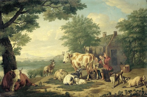 Rustic Scene with Woman Milking, Jan van Gool, 1710 - 1763