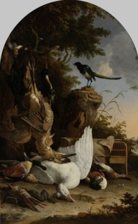 A Hunterâ€ôs Bag near a Tree Stump with a Magpie, Known as â€òThe Contemplative Magpieâ€ô, Melchior