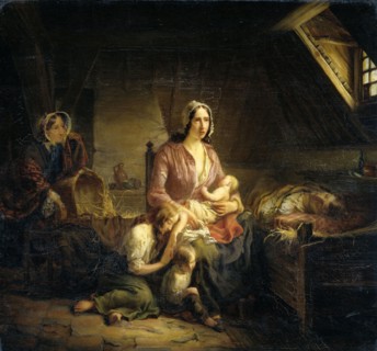 A Rich Lady Visits a Poor Family, Gerardus Terlaak, 1853
