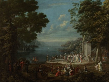 Ladies Outing at HÃ¼nkÃ¢r Iskelesi near Istanbul Turkey along the Bosporus, Jean Baptiste Vanmour,