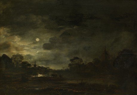 Landscape by moonlight, Aert van der Neer, 1630 - 1677