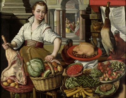 Kitchen Piece, with Jesus in the House of Martha and Mary in the background, copy after Joachim