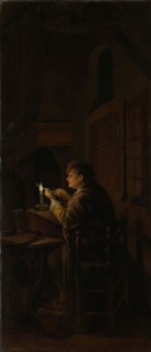 Triptych with an Allegory of Art Education, right panel, Schoolmaster Mending his Pen, Willem