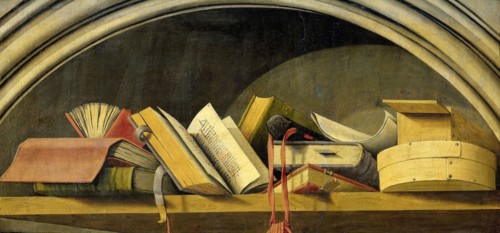 Still Life with Books in a Niche, Barthélémy d' Eyck, 1442 - 1445