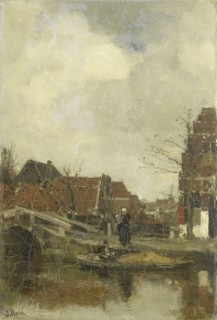 Old small neighborhood on the water, Jacob Maris, 1883