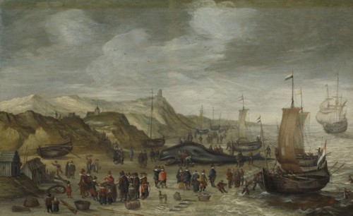 A Sperm Whale Washed up on the Beach at Noordwijk The Netherlands, 28 December 1614, attributed to
