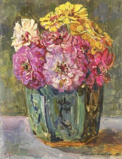 Still life with zinnias in a ginger jar, Floris Verster, 1910
