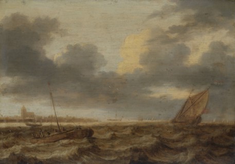 Fishing boats in choppy waters, Jan Porcellis, c. 1630