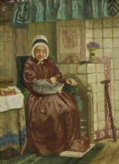 Old woman by the fireplace, August Allebé, c. 1850 - c. 1875