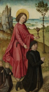 A Donor and his two Sons with Saint John the Evangelist, inner left wing of a triptych, workshop of