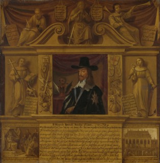 Portrait of Charles I, King of England, in a Frame with Allegorical Figures and Historical