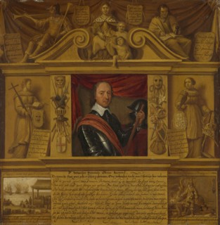 Portrait of Oliver Cromwell, in a Frame with Allegorical Figures and Historical Representations,