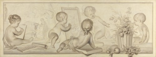 Six Putti with Flowers and Fruit and the Attributes of Drawing, Jurriaan Andriessen, 1782