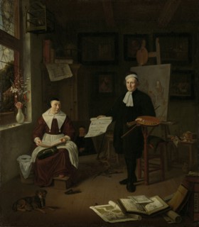 Portrait of Michiel Comans (d. 1687), calligrapher, etcher, painter and schoolmaster, with his