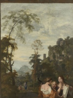 Italian Landscape with three Women Making Music, Gerard de Lairesse, Johannes Glauber, c. 1687