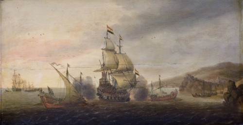 Naval Battle between Dutch Warships and Spanish Galleons, Cornelis Bol, c. 1633 - c. 1650