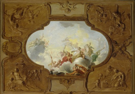 Design for a ceiling painting with the Apotheosis of Aeneas, in the corners the Four Seasons, Jacob
