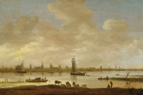 View of an Imaginary Town on a River with the Tower of Saint Pol in Vianen, River Landscape with
