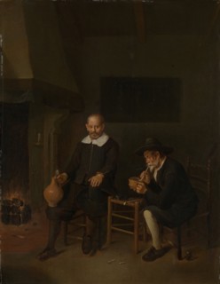 Interior with Two Men at a Fireplace, The Chimney Corner, Quiringh Gerritsz. van Brekelenkam, 1664