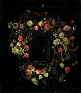 Flower Wreath Surrounding a Niche, A Flower Piece, Karel Batist, 1659 - 1663